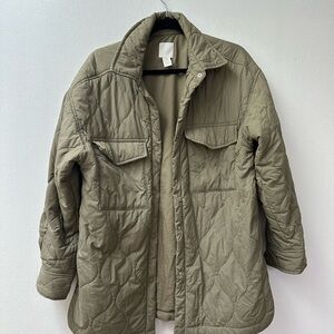 H&M Olive Green Quilted Utility Jacket